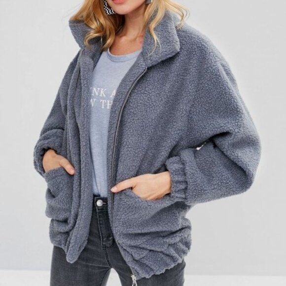 Grey Teddy Bear Jacket - Picture 1 of 2